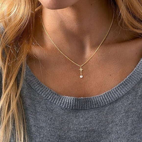 Neiman Marcus 14K Gold Plated Star Crescent Pendant Necklace - Picture 1 of 5